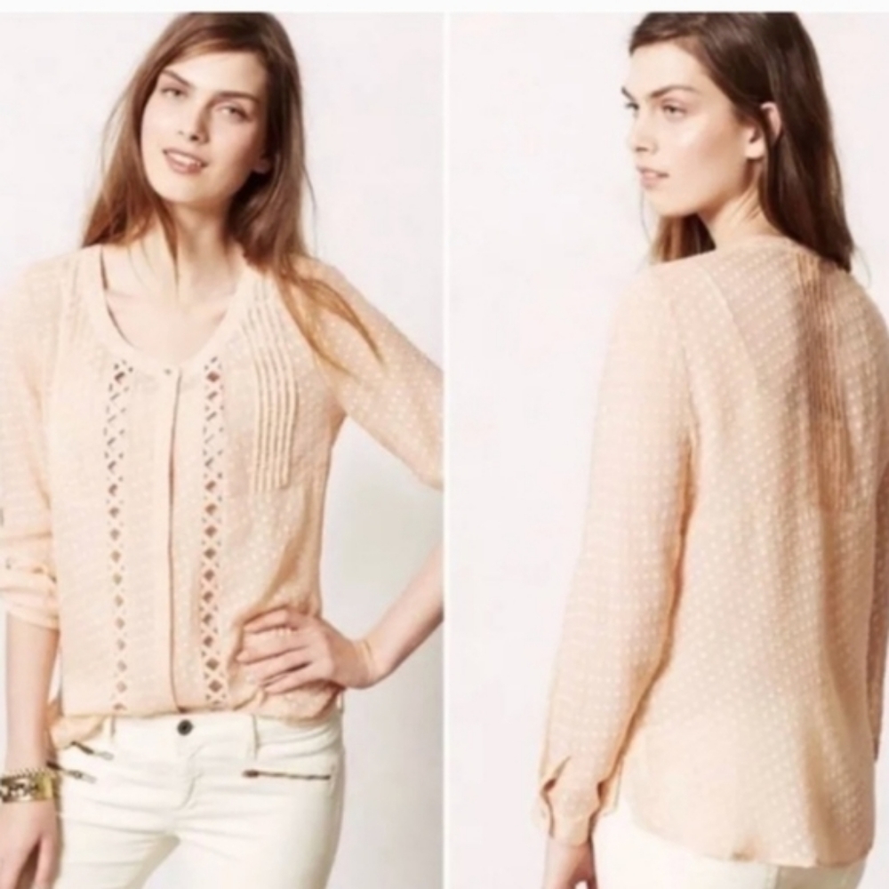 Anthro : Meadow Rue Adoria Swiss Dot Peach Top